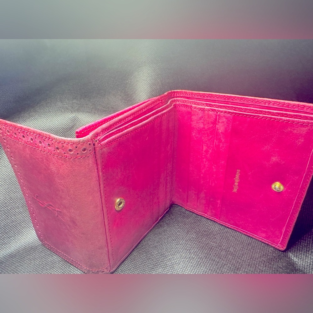 Yves Saint Laurent Pink YSL Wallet Logo Bifold Rare Saint Laurent Vintage YSL - Picture 5 of 12